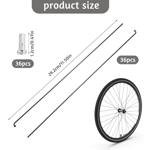 TULEBOLIAN 36pcs Fahrradspeichen,289mm/11.38in, mit 36 Nippel,14G J Bend Edelstahl Fahrrad Speichen schwarz Fahrrad Rad Felge,Mountainbike-Stahlspeichen,für E-Bike MTB-Radspeichen Trekking Citybikes