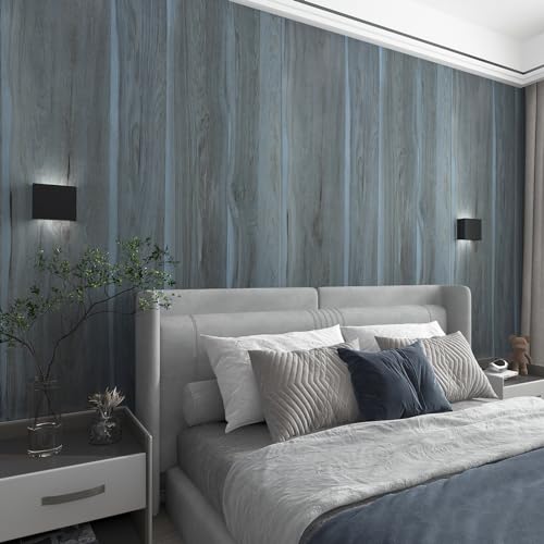 TOTIO Papel pintado autoadhesivo de grano de madera azul impermeable mate grueso sin burbujas 40 cm x 9 m efecto madera azul pavo real vinilo adhesivo de PVC para pared