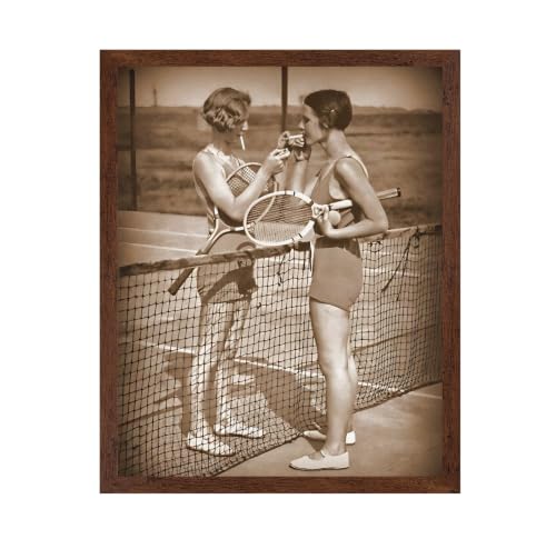 InkFlow Posters Vintage Tennis Poster - Retro Wall Art for Home, Office, Bedroom, or Living Room Décor - Classic Sports Artwork with Nostalgic Tennis Theme - 8x10 Brown Framed Print