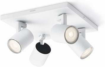 Philips Runner 4 Spot Fixture [White - Square] Adjustable Metal GU10 Light Heads. For Indoor Home Lighting, Livingroom, Bedroom.
