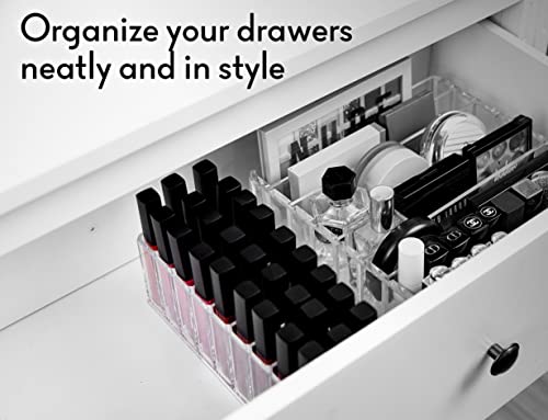 FAJ Eyeshadow Palette Lipgloss Organizers, Acrylic Makeup Holder for Vanity, Drawer Storage, Cosmetics Pallets Countertop Clear Storage (27 spaces)