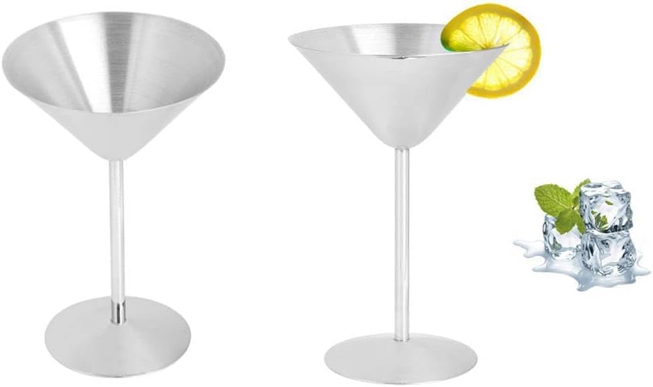 Stainless Steel Martini Glasses Set of 2, Unbreakable Martini Glasses Metal Cocktail Glasses Champagne Glass Stylish Cocktail Glasses Mirror Polished Finish Martini Glass Set for Bar Party