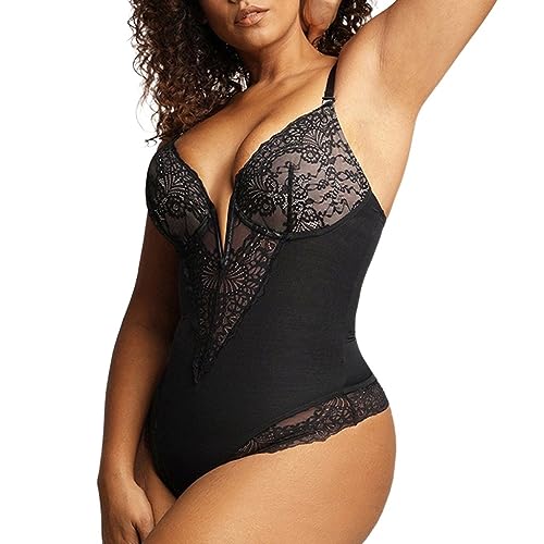 Body en dentelle pour femmes avec col en V et string gainant noir