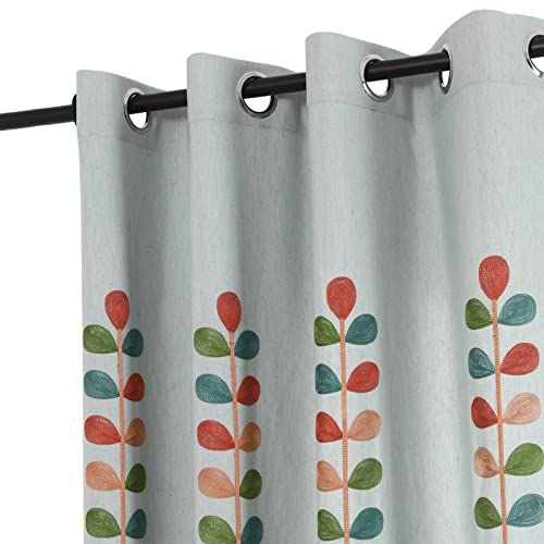 Vogol Linen Curtains 96 Inches Long, Colorful Leaves Embroidered Grommet Drapes And Curtain Panels For Living Room/Bedroom, 52 X 96, 2 Pieces #TOP3