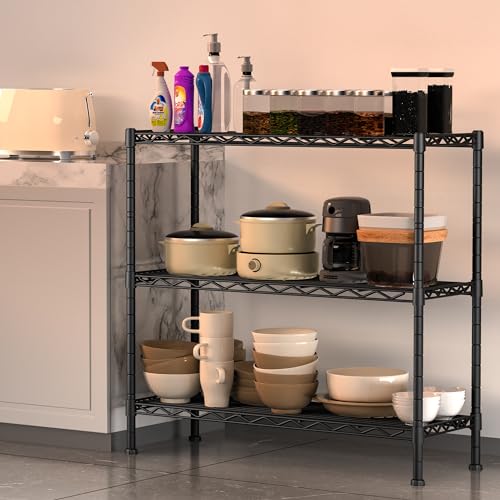 3-Shelf Adjustable Heavy Duty Storage Shelves,36\"Wx14\"Dx35.8\"H Metal Organizer Wire Rack for Laundry Bathroom Kitchen Pantry Closet Garage Shelving Black