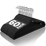 Jersow Velvet Hangers 60 Pack, Non Slip Felt Hangers Space Saving Clothes Hanger, Velvet Hanger Heav