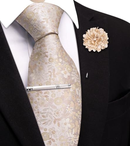 Image of Hi-Tie 63 inches Striped Paisley Extra Long Ties for Men Silk Necktie with Lapel Pin Tie Clip Big and Tall Men Formal Wedding