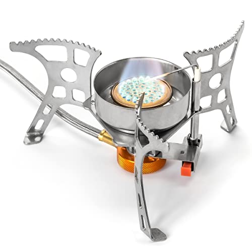 Upgraded Mini Backpacking Stove With Built-In Ignition System- Compatible With 1Lb Propane Tank (Adapter Not Included), Butane And Isobutane Canisters-Small Carry Case Included- Simple To Set It Up #TOP2