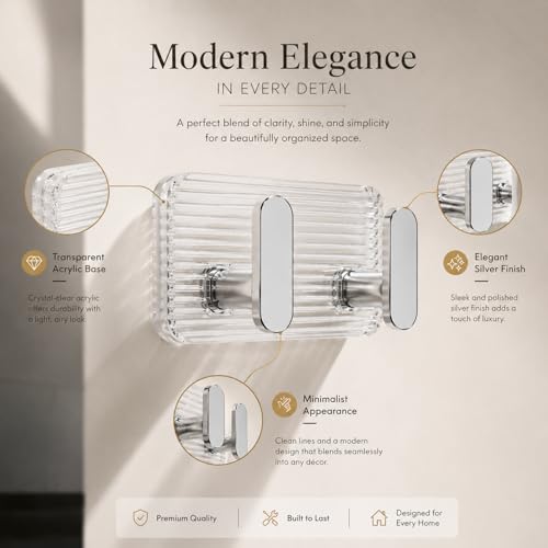 Image of SIGNAMIO 8 Hook Self Adhesive Wall Hooks for Wall Heavy Items, Adhesive Wall Hook, Wall Hooks for Hanging Clothes, Kitchen & Bathroom Accessories, Stick On Hooks for Wall Without Drill -Silver