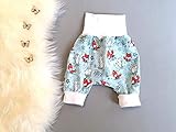  Baby Kind Pumphose Mitwachshose Füchse Hasen hellblau weiß Größe 44-80 mitwachsende Babyhose