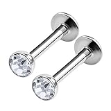 BanaVega 2PCS Surgical Steel Labret 16 gauge 5/16 8mm 3mm Clear Crystal Snake Bite Earrings Monroe Piercing Jewelry 0845