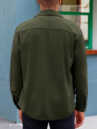 Runcati Mens Corduroy Button Down Jacket Casual Long Sleeve Shirts Ribbed Lightweight Shacket Jacket with Flap Pocket3