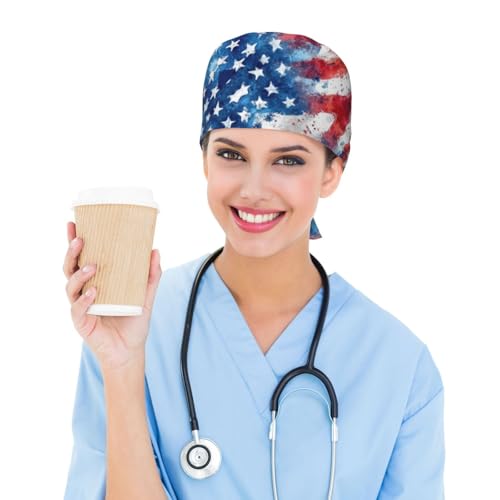 Image of Working Cap Scrub Cap with Sweatband Adjustable Unisex Tie Back Hat for Cleaning Farm Nursing
