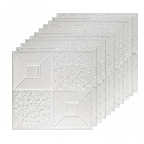 Nuanchu 20 Pcs Foam Ceiling Tiles Peel and Stick 3D Wall Panels 13.8 x 13.8 Inch Covered 26-52 Sq. ft White Wall Tiles Self Adhesive Waterproof Wallpaper DIY for Living Room Bedroom (Mixed Style)