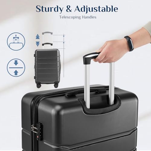 Image of OLIXIS 24 Inch Luggage, Hardside Suitcase with Spinner Wheels, Lightweight ABS Hard Shell Checked Luggage, TSA Approved Lock, Expandable Medium Suitcase for Travel & Business-Black