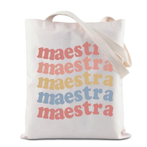 ZJXHPO Maestra Tote Bag Teacher Appreciation Gift Spanish Teacher Reusable Shopping Bag Bilingual Teacher Shoulder Bag
