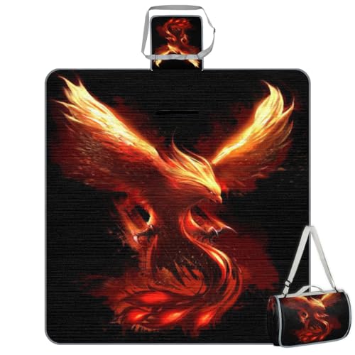 Shimoshe Picnic Blankets 57”x 59”, Fire Phoenix Waterproof Sandproof Picnic Mat Lightweight Foldable Beach Blanket for Camping Park Grass Beach Outdoor Blanket