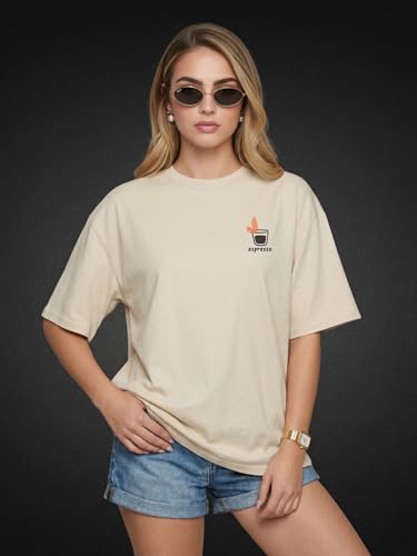 Image of JUNEBERRY Pure Cotton Oversized Drop Shoulder T-Shirt for Women | Front & Back Print, Half Sleeve, Baggy Fit, Round Neck | Sizes S-XXL