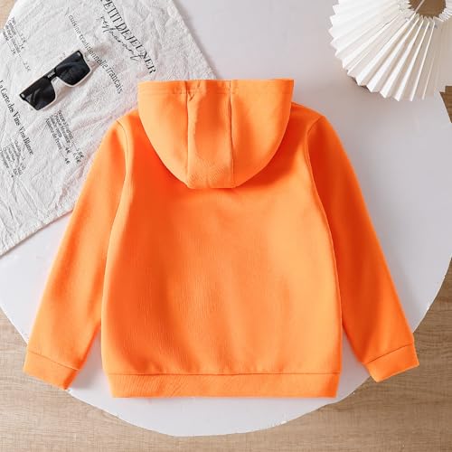 ROMPERINBOX Toddler Fleece Jacket Boys Hooded Zip-up Long Sleeve Warm Solid Outerwear(Orange, 3-4T) - Thumbnail 3