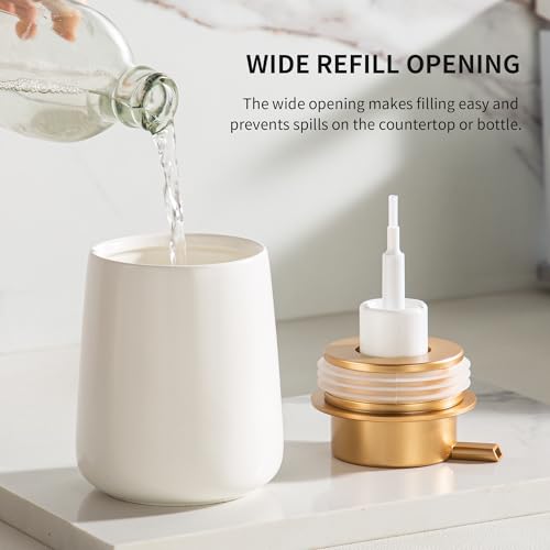 Image of Enra Foaming Soap Dispenser,12 oz Beige Ceramic Modern Foam Hand Soap Dispenser for Bathroom,Kitchen with Easy-to-Press Pump (White Foam Gold Pump)