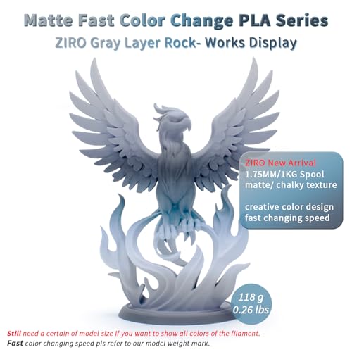 Image of ZIRO Matte Fast Color Change PLA, No-Shine Multi Colors 3D Printer Filament, Rainbow PLA Material, Dimensional Accuracy + /-0.03mm, 2.2 lbs Spool, Fit Most FDM 3D Printer, Gray Layer Rock
