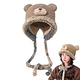 Jolie forme d'ours : restez mignon et confortable : profitez de la saison hivernale avec ce chapeau d'hiver à oreilles d'ours, présentant une apparence charmante et mignonne avec un design d'oreille 3D et deux cordes des deux côtés pour un port sécurisé.