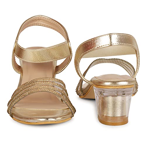 Image of Smart & Sleek Women's Crystal & Glittery Block Heels Fashion Sandals for Women & Girls latest Collection & stylish Comfortable-AB32