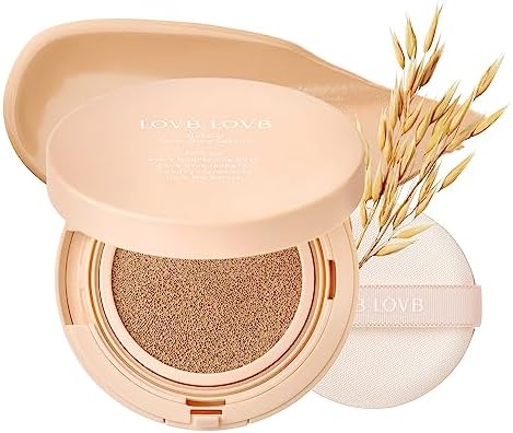 LOVB LOVB Cushion Foundation Makeup for Natural Looking Glow | Long-Lasting Buildable Coverage with Puff for Easy Application | Lightweight and Moisturizing Korean Cushion Makeup | Refill not Included, 0.42 Oz (23N Natural Beige)