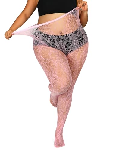 Image of Floral Lace Plus Size Tights High Waist Velvet Pantyhose Sunflower Fishnet Stockings Leggings