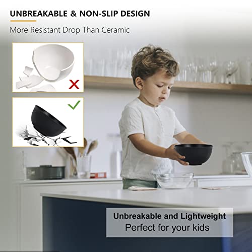 PYRMONT Unbreakable Cereal Bowl 26 OZ Wheat Straw Bowls Set of 8 Alternative Plastic Bowls Reusable Dishwasher & Microwave Safe Breakfast Bowls for Party Kitchen Bowls for Soup,Dinner-Black to Grey — view 4
