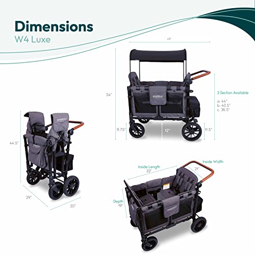 Wonderfold W4 Luxe Quad Stroller Wagon Featuring 4 High Face-To-Face Seats With Magnetic Buckle 5-Point Harnesses And Adjustable/Removable Uv-Protection Canopy, Charcoal Gray-Black Frame #TOP4