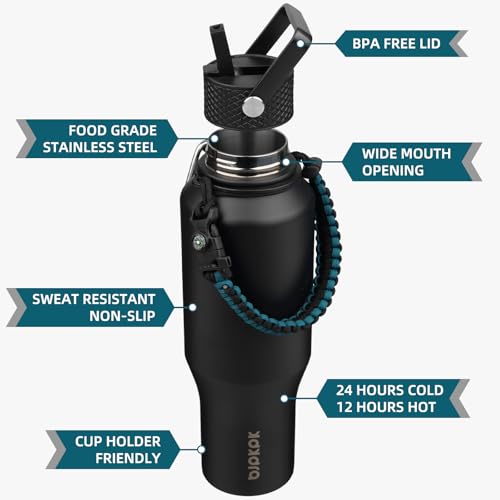 Image of BJPKPK 35oz Insulated Water Bottle with Straw Lid, Stainless Steel Bottle