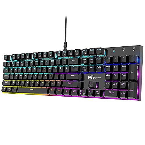 E T Mechanical Gaming Keyboard RGB Backlit Keys Computer Keyboard, 16.8 Million Color 104 Keys Blue Switch Wired Gaming Keyboards Full Size, Aluminum Base USB Keyboard for PC Gamer Laptop (Renewed)
