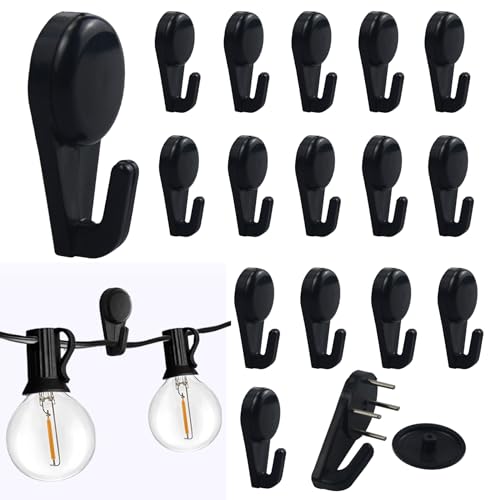 Light Hooks for Concrete Walls: 30 Pack Small Utility Wall-Mount Hangers - Outdoor String Lights Clips - Hanging Decoration Plants Shelves Picture Tapestry Heavy Duty for Wooden Cement Stucco, Black
