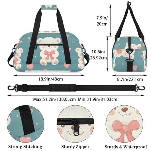 Cute Animal Bear Gym Travel Duffle Bag for Boys - Gymnastics Sports Dance Bag with Front Zipper Pocket for School Practice or Overnight Travel Weekender Sleepover Tote Bag Bear Print3