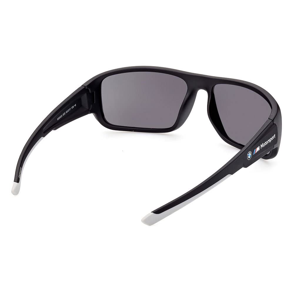 BMW M Motorsport BS0023 Occhiali da Sole Uomo, Occhiali da Sole Unisex Leggeri, Forma Lente Navigator, Lenti Specchiate Fumo, Nero Opaco
