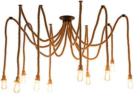 10 Heads Pendant Light Hemp Rope Chandelier Retro Style Vintage Ceiling Light Industrial Iron Metal Ceiling Lamp Edison Loft Cafe Restaurant