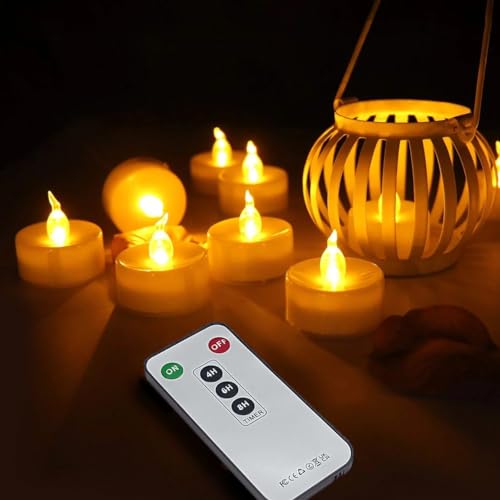 Image of Tea Lights Candles Battery Operated with Remote Control, 24Pcs WarmYellow | Flickering Flameless Candle with Timer, Long Lasting 400+Hours Led Electric Candle for Home Decor, Wedding, Party