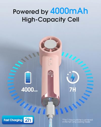 NesveCit Portable Fan Handheld, Rechargeable Portable Fan 18800RPM Ultra-Powerful Turbo with 100 Speeds, Personal Mini Fan, 9m/s High-Speed Hand Small Cooling Fan for Travel, Outdoor, Gifts for Women — view 5