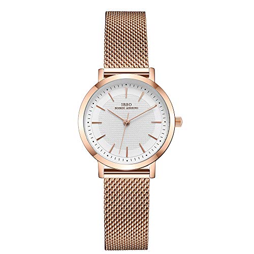 IBSO BOERNI AIBISINO Women Stainless Steel Band Watches Ladies Quartz Wristwatches Waterproof Mesh Bracelet Watch Relogio Feminino (3638 Rose Gold)