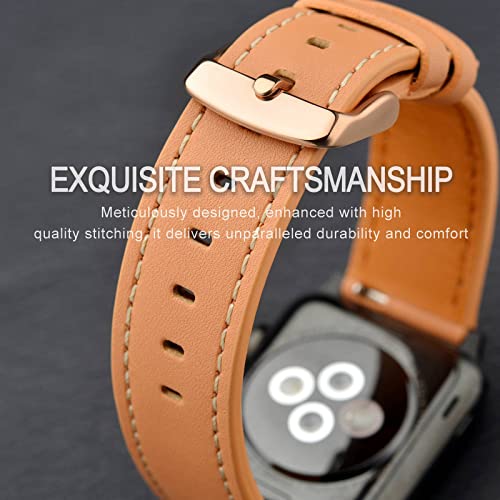 Image of ANNEFIT 21mm Watch Band with Rose Gold Buckle, Quick Release Genuine Leather Replacement Strap (Apricot)