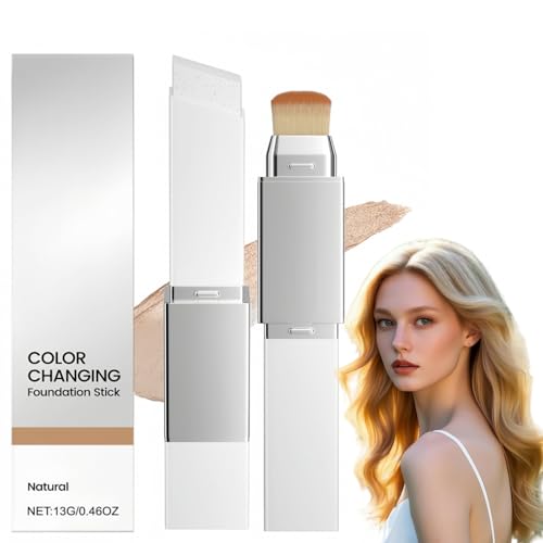 Color Changing Foundation Stick,2-in-1 Dual Ended Concealer Stick & Balm Foundation,Full Coverage Cream Foun/dation with Brush,Hydrating Colour Changing Foun/dation Sti/ck for All Skin Types (Natural)