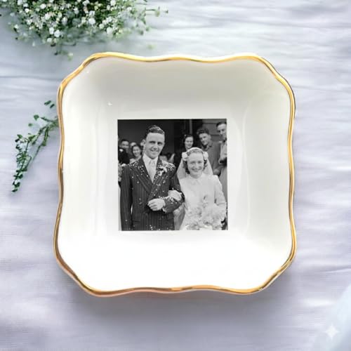 Chillever Custom Photo Ring Dish, Personalized Jewelry Holder, Picture Trinket Tray, Engagement Gift for Her, Wedding Keepsake Jewelry Dish, Memorial Gifts, Custom Couple Portrait Keepsake 1