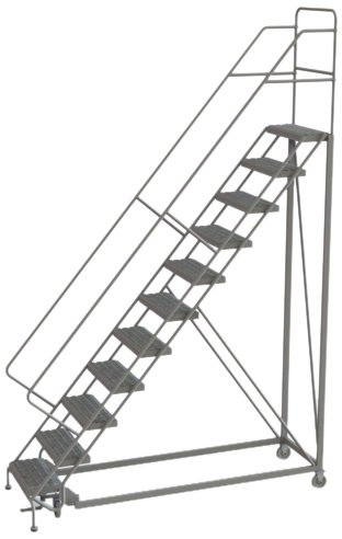 Image of Tri-Arc KDEC111242 11-Step Forward Descent Safety Angle Steel Rolling Industrial and Warehouse Ladder with Grip Strut Tread, 24-Inch Wide Steps