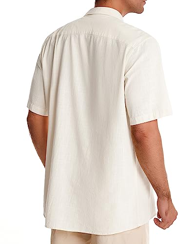 Alimens & Gentle Cuban Linen Shirts for Men Short Sleeve Button Down Shirt Cotton Summer Beach Camp Vacation Hawaiian Shirts2