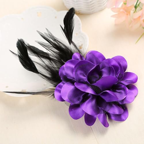 Image of Flower Brooch Pin Silks Wonderful Rose Camellia Feather Charm Fashion Beautiful Created Clip Hair Flowers Brooches Accessories Idea for Party Dance Wedding Banquet for Elegant Women Girl Gift