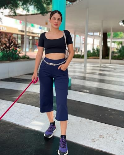Image of Promover 14 inch /21 inch /23 inch /25 inch Inseam Capri Pants for Women Wide Leg Yoga Cropped Pants with Pockets Loose Casual Summer Pant
