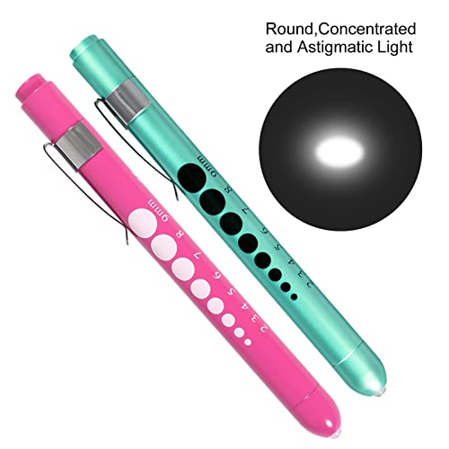 AOICRIE Medical Diagnostic Penlight, Pupillenlicht Mini Wiederverwendbare LED-Stiftlampe Taschenlampe, Taschenlampe Arzt Krankenschwester Notfallstift Licht mit Gravurlehre und Linea (Rosa+Grün)