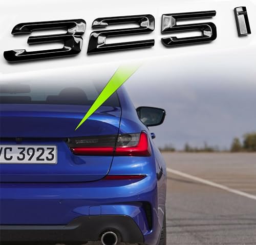 Image of 325i Rear Gloss Black 3D Trunk Lid Car Badge Emblem Decal Number Letter for BMW 3 Series with Adhesive Backing