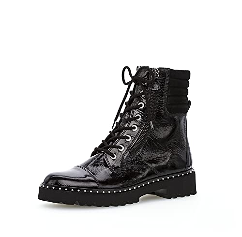Gabor Damen Schnürstiefeletten – Comfort Mehrweite G, Blockabsatz 5.5 Cm, Aus Glattleder